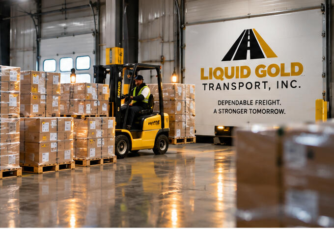 Palletized freight prepared for loading into a Liquid Gold Transport 53-foot dry van.